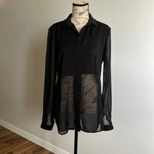 Free People Sheer Button Long Sleeve Shirt/Top  XS